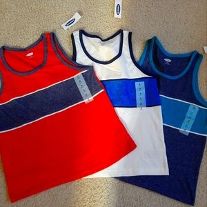 Set of 3 Old Navy boys tank tops, size small, 6/7 (blue, white sand gray)